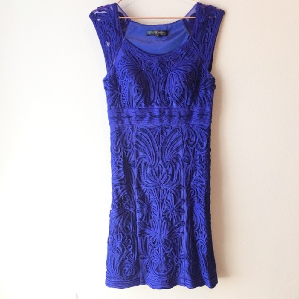 Sue Wong Nocturne Soutache Sheath Dress Lace Mesh